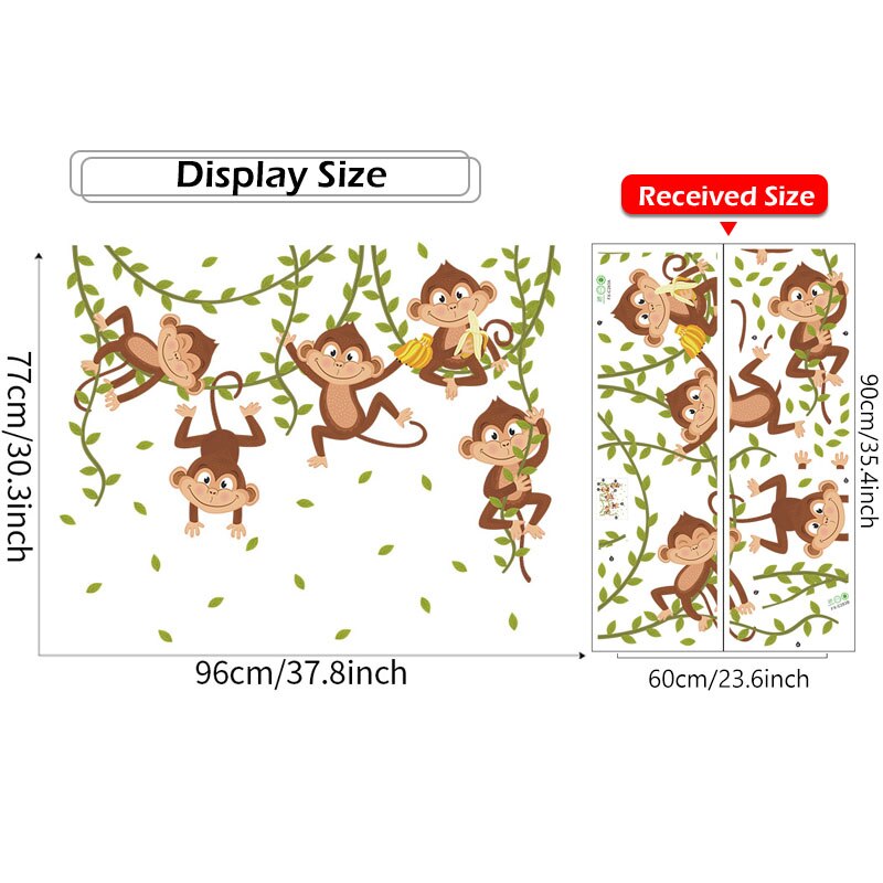 Cartoon 5 Apen Spelen Op De Groene Takken Bladeren Wijnstok Muurstickers Kinderkamer Decoratieve Stickers Kwekerij Muurstickers Decor