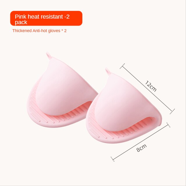Kitchen Pot Plate Clips Anti Scalding Bowl Gripper Holder Stainless Steel Steamed Dishes Clamp Silicon Oven Gloves Table Pad: 2 Pink Gloves