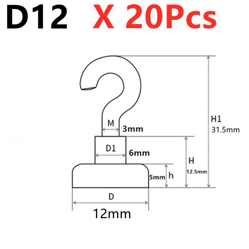 Heavy Duty Magnetic Hook Multiple specifications Strong Neodymium Magnets Hook Home Kitchen Workplace etc Storage Organization: D12    Silver