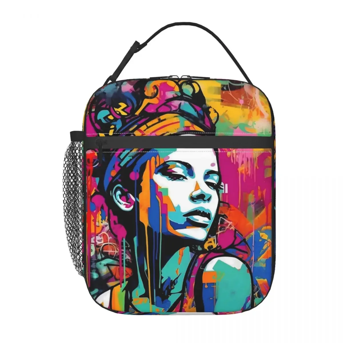 Lunch Bag Abstract Graffiti Convenient Lunch Box For Women Black And White Office Cooler Bag Oxford Thermal Lunch Bags: SKY BLUE
