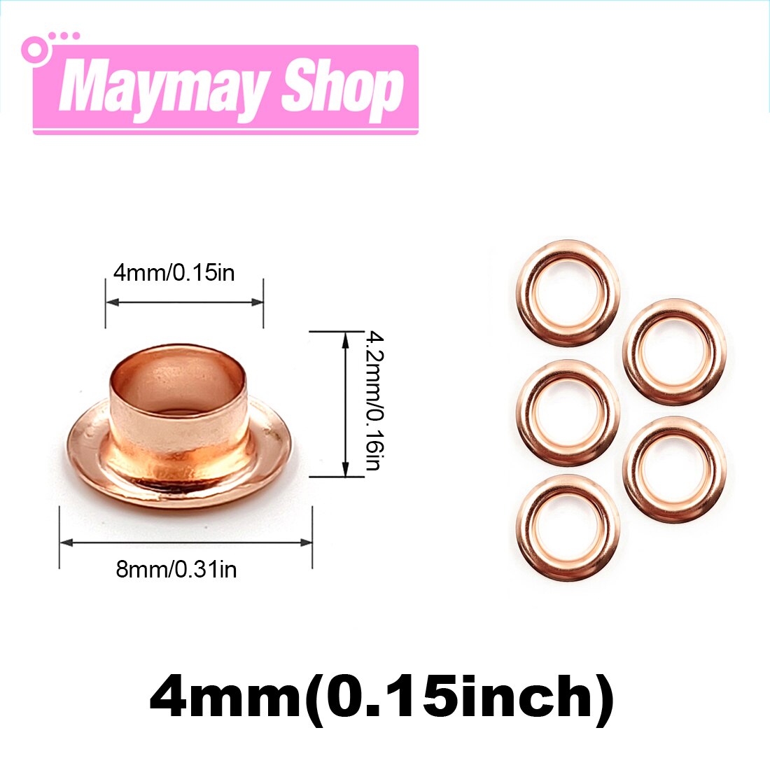 Juego de Ojales metálicos con arandelas para ropa, herramientas de artesanía de cuero, accesorios, zapatos, cinturón, tapa, bolsa, 4mm, 100 Uds.: Rose Gold