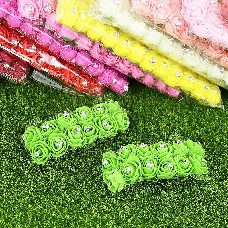 144 Stuks Mini Kunstbloemen Hoofd Met Strass Schuim Teddybeer Rozen Boeket Voor Bruiloft Home Decor Kerstkrans