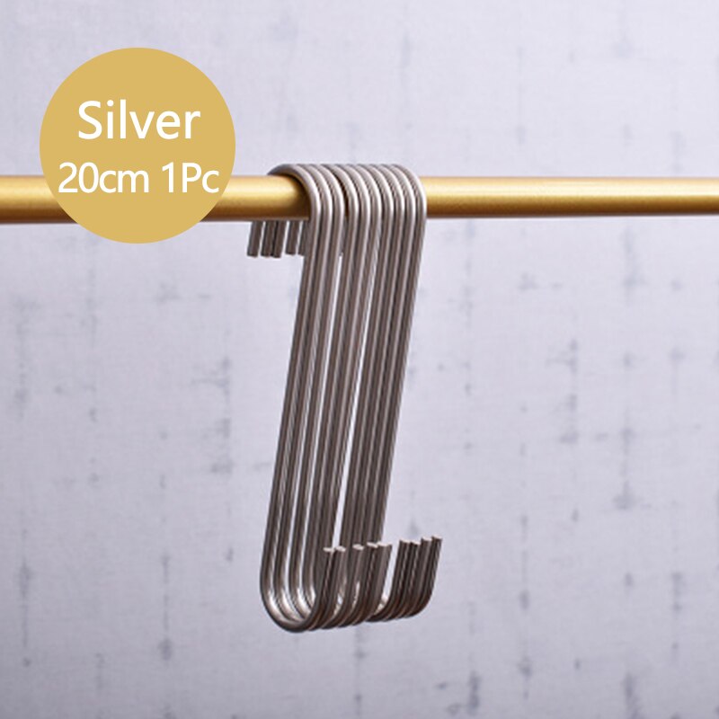 Guld/svart/silver s-form krok kök sovrum multifunktionsräcke s hängare krok spänne hållare krokar hängande förvaringsverktyg: Silverfärg 20cm