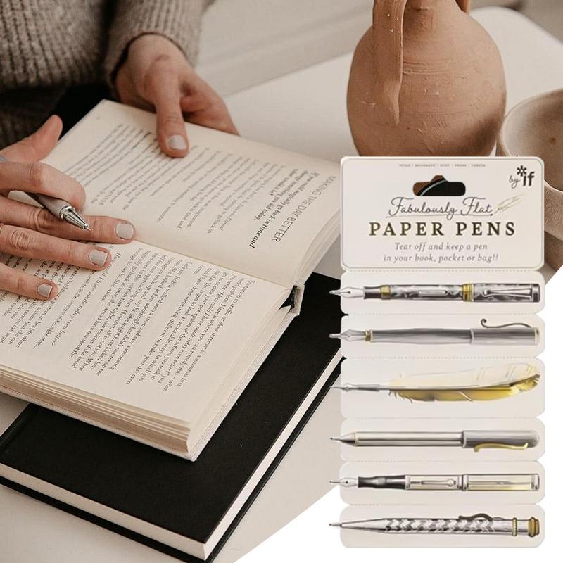 Marcapáginas de bolígrafo de papel, bolígrafo de papel fabulosamente plano, marcapáginas de tinta negra, papelería novedosa para el hogar y la escuela, lápiz de bolsillo en forma de lágrima