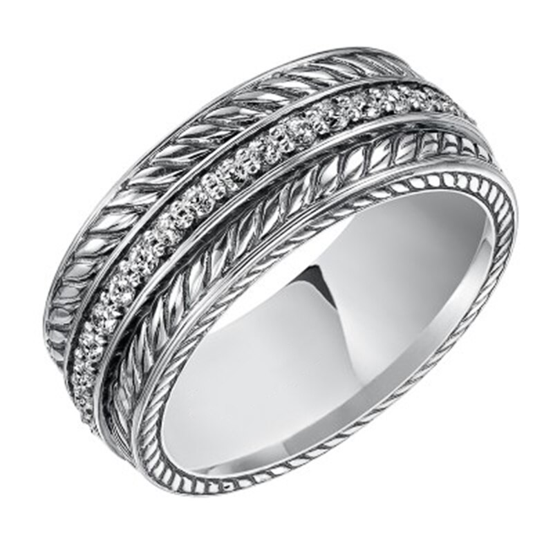 Huitan Classic Round Women Ring Unique Herringbone Pattern Wedding Engagement Party Gorgeous Bridal Ring Versatile Ring