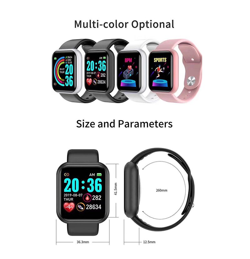 Smartwatch Y68 - Pulsmåler & Blodtryksmåler - Fitness Tracker Bluetooth - Android/iOS