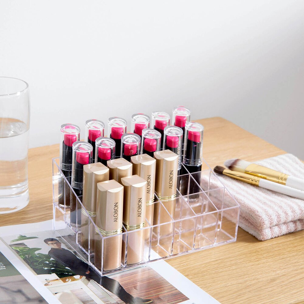 24 Grid Transparante Acryl Make Organizer Opslag Cosmetische Lippenstift Jewelry Case Display Stand Make Up Gereedschap Tonen Houder