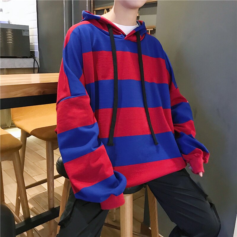 Spring And Autumn Youth Trend Japanese Wild College Wind Boys Leisure Loose Color Hooded Striped