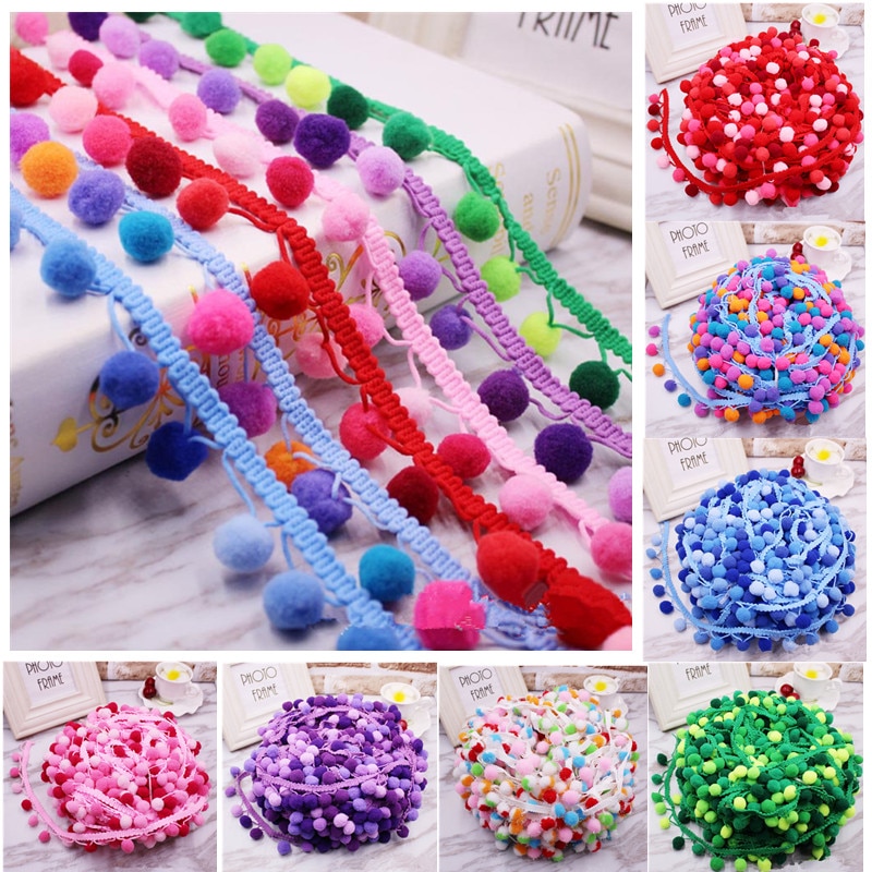 5 yards/rulle pompom spetsband sömnadstillbehör pom pom tofs pompoms trim bollfransar broderi gör-det-själv klädseltyg