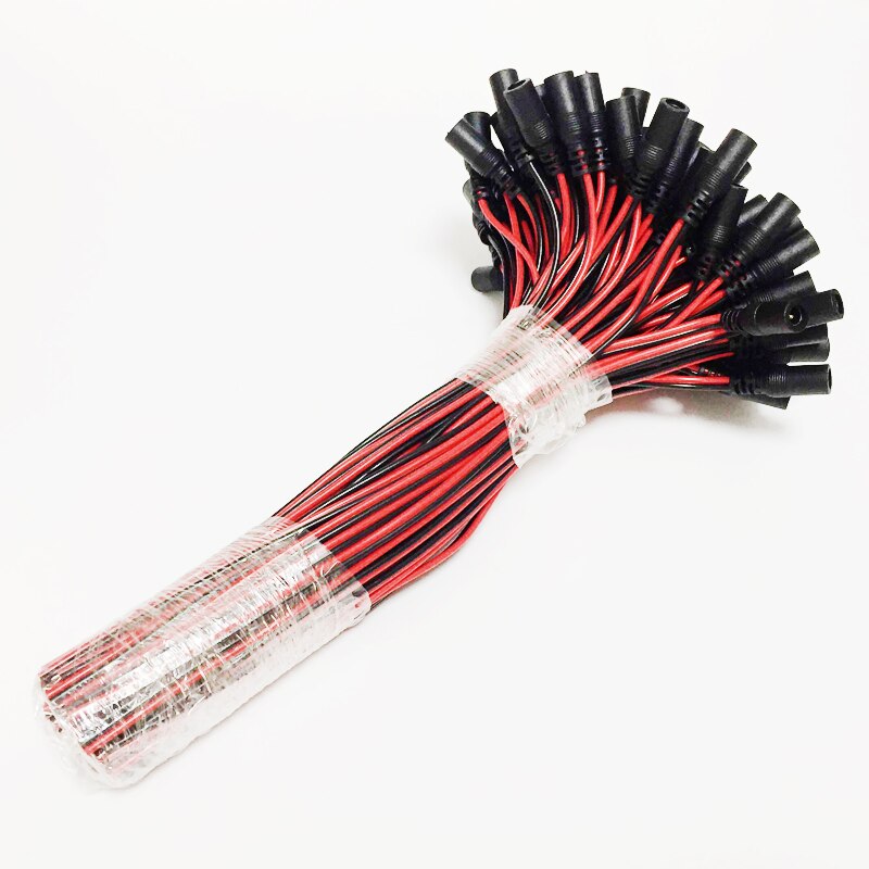 100PCS/Lot 30cm 5.5x2.1mm DC 12V Power Supply Cable Pigtail Female Jack Plug Connector Copper Wire for CCTV Security Camera