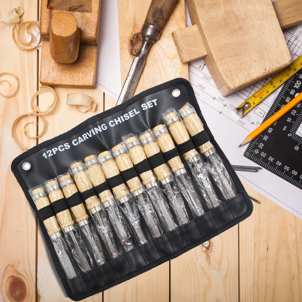 12 unids/set Manual de tallado de madera cincel carpintería herramienta de tallado