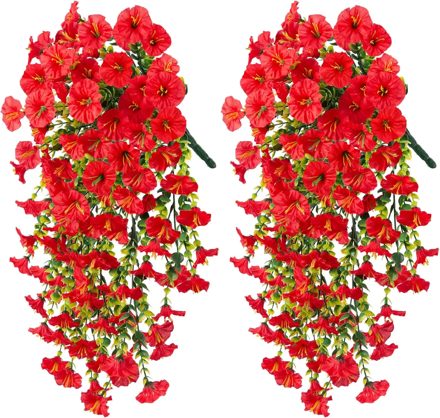 Flores artificiales colgantes, plantas de seda sintética, moradas, gloria matutina, enredaderas largas, resistentes a los rayos UV, realistas para decoración de jardín y balcón: Oro