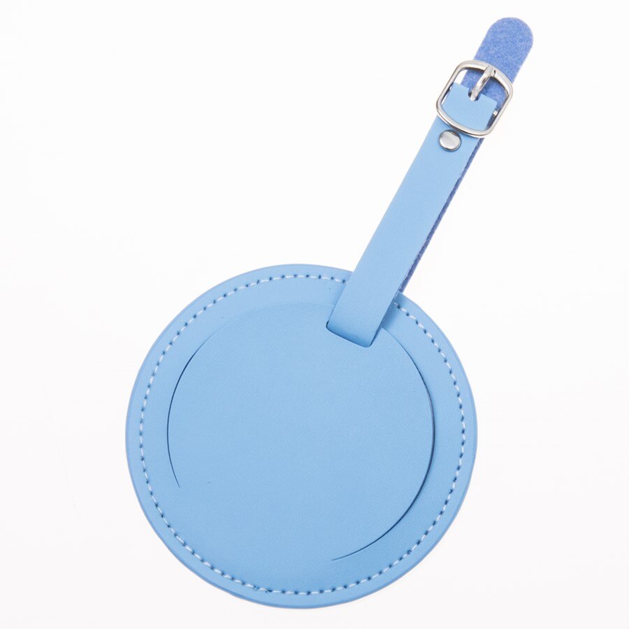 Etiqueta rótulo de equipaje redondo de cuero, colgante para bolso, accesorios de viaje, etiquetas de dirección de identificación, LT27B, venta: Light Blue