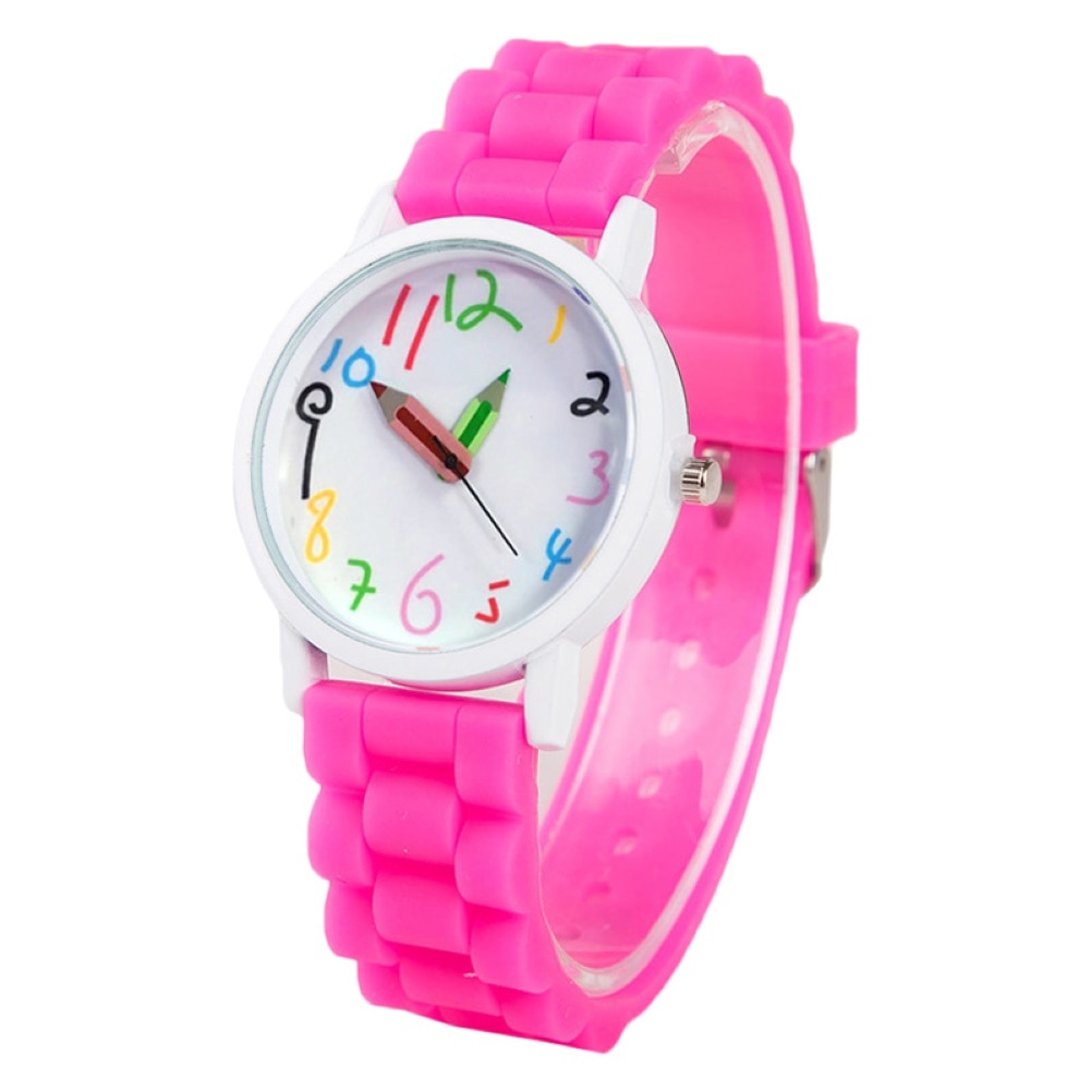 Kinderen Kids Arabische Cijfers Potlood Analoge Weergave Quartz Polshorloge Kids Kinderen Relogio Feminino Trendy Horloge: Rose Red