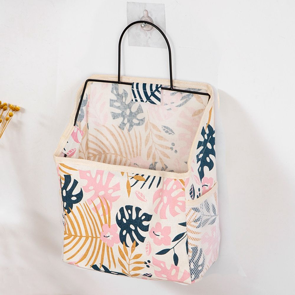 Panier de rangement en lin et coton, tissu imprimé à rayures simples, sac de rangement mural suspendu à la maison ou au bureau avec crochet: 6