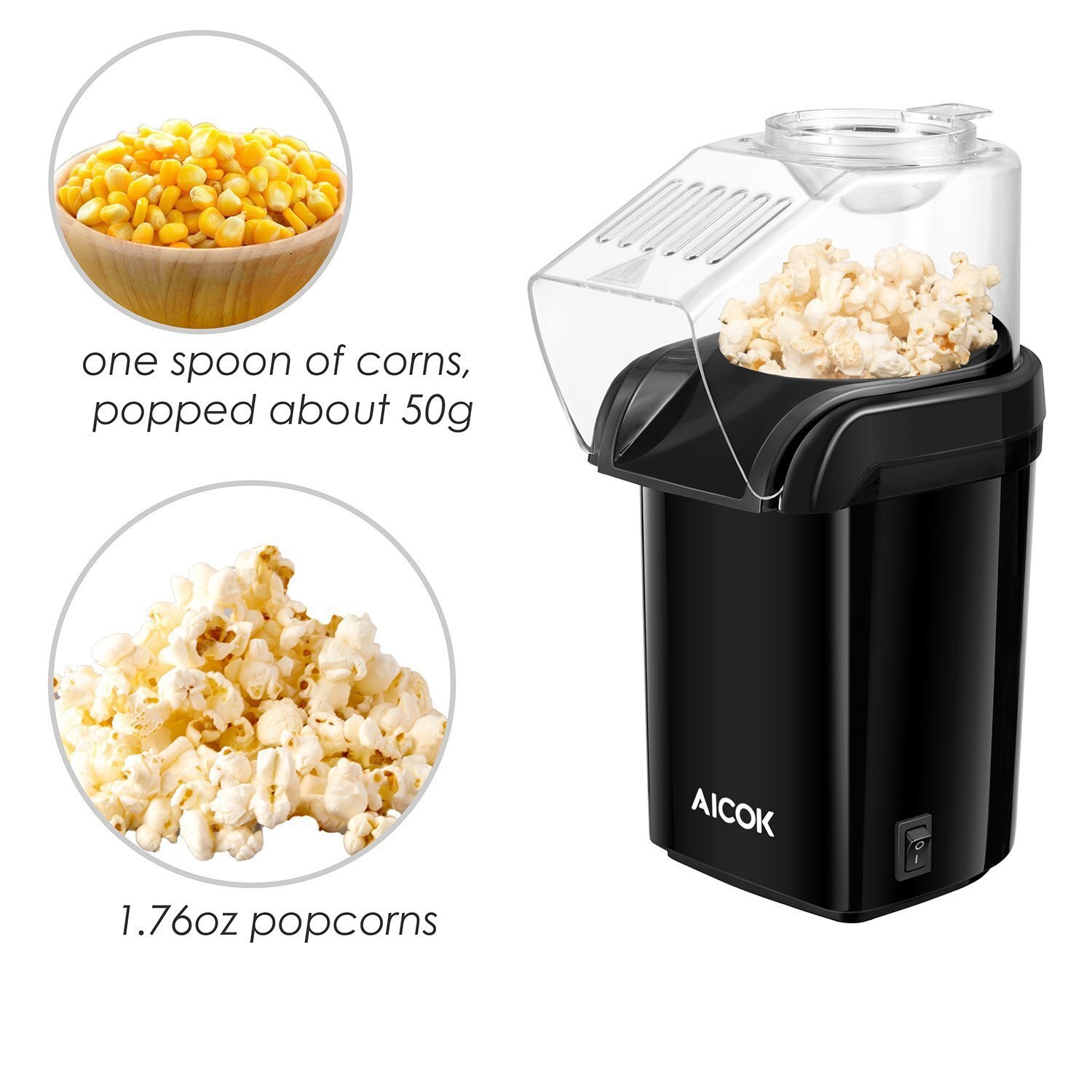 Husstand elektrisk majs popcorn maker sund luft oliefri popcorn maker majs popper til køkken pop majs maskine: Sort