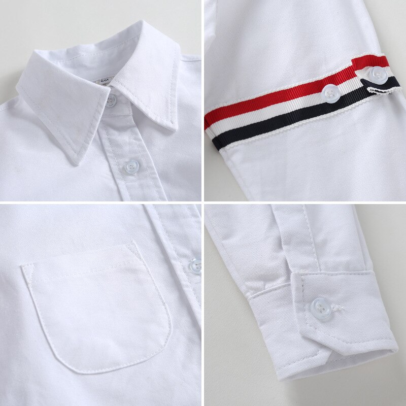Skoleuniform all-match kontrast stribet langærmet hvid bluse bomuldsskjorter til pigestein børnetøj børnetoppe