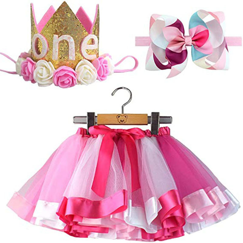 3 tipi di fiocco nodo fascia a strati festa danza abbigliamento per bambini 3-7 anni Multicolor principessa Mini Tutu gonna abito gonna in Tulle: A-3