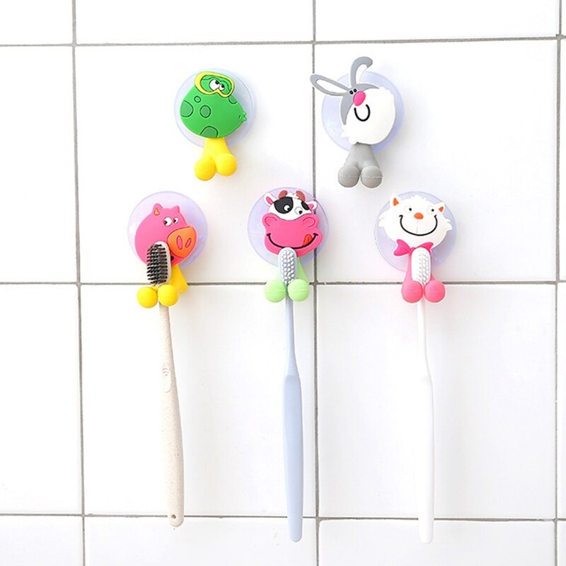 Baby Care Cute Cartoon Animal Shape Holder Sucker Suction Hooks Set Hanging Baby Toothbrush Holder Towels