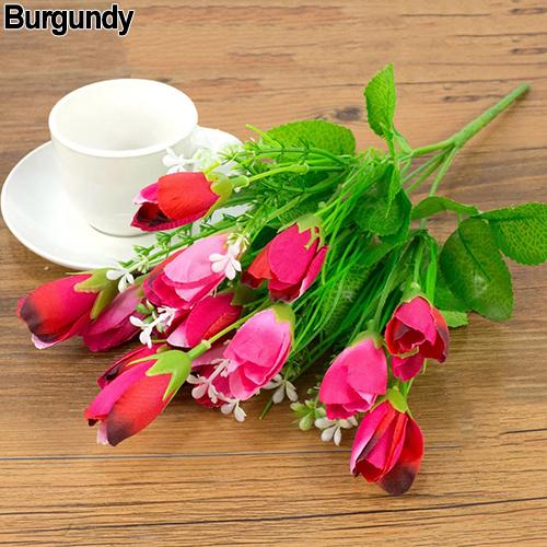 1 Boeket 15 Heads Nep Tulp Bud Kunstmatige Bloem Wedding Party Home Decor Diy Bloemen Boeketten Arrangement Nep Bloemen: Bourgondië