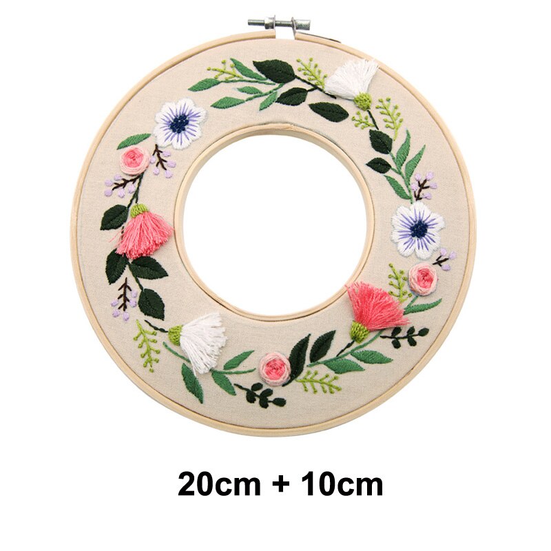 DIY Embroidery Kit with 2pcs Bamboo Hoop Flower Pattern Printed Cross Stitch Handmade Sewing Art Painting Home Decor