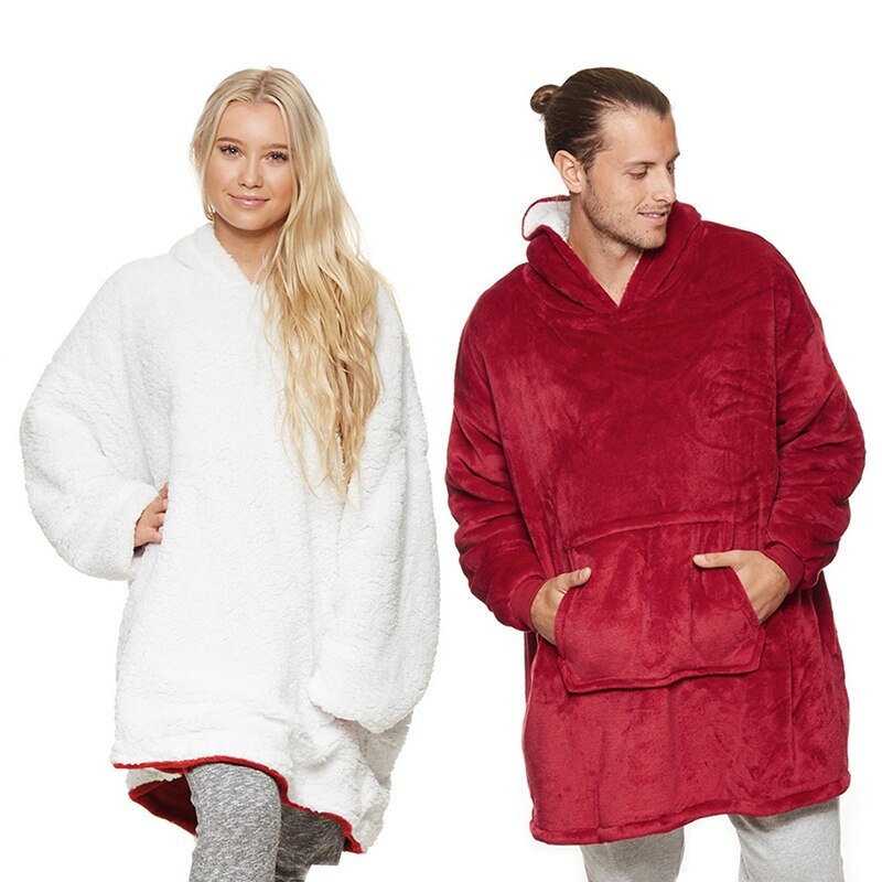 Oversized Hoodie Women Men Winter Fleece Blanket With Sleeves Sweatshirts Christmas Homewear Giant Hooded TV Blanket