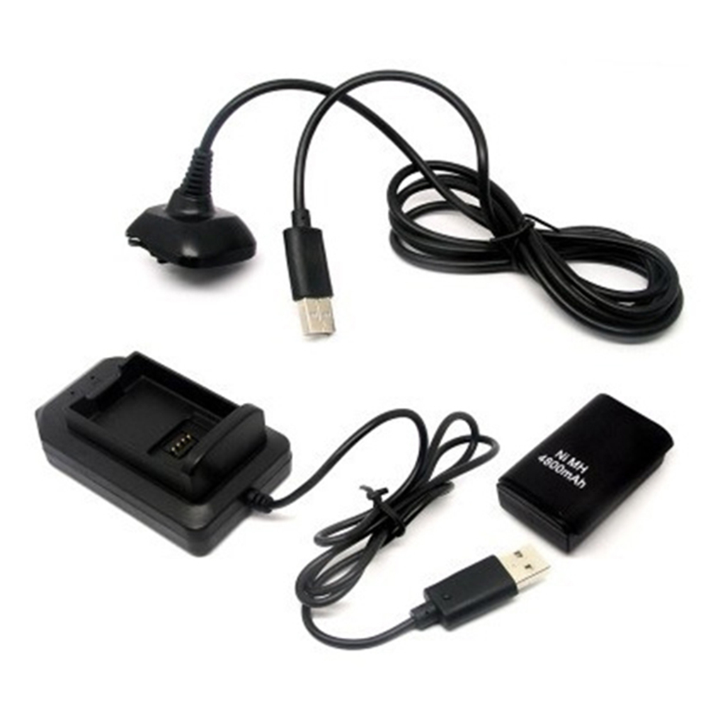 Dual Oplaadbare Batterij met USB Charger Cable Pack voor xbox 360 Draadloze Controller bateria voor xbox 360 Zwart