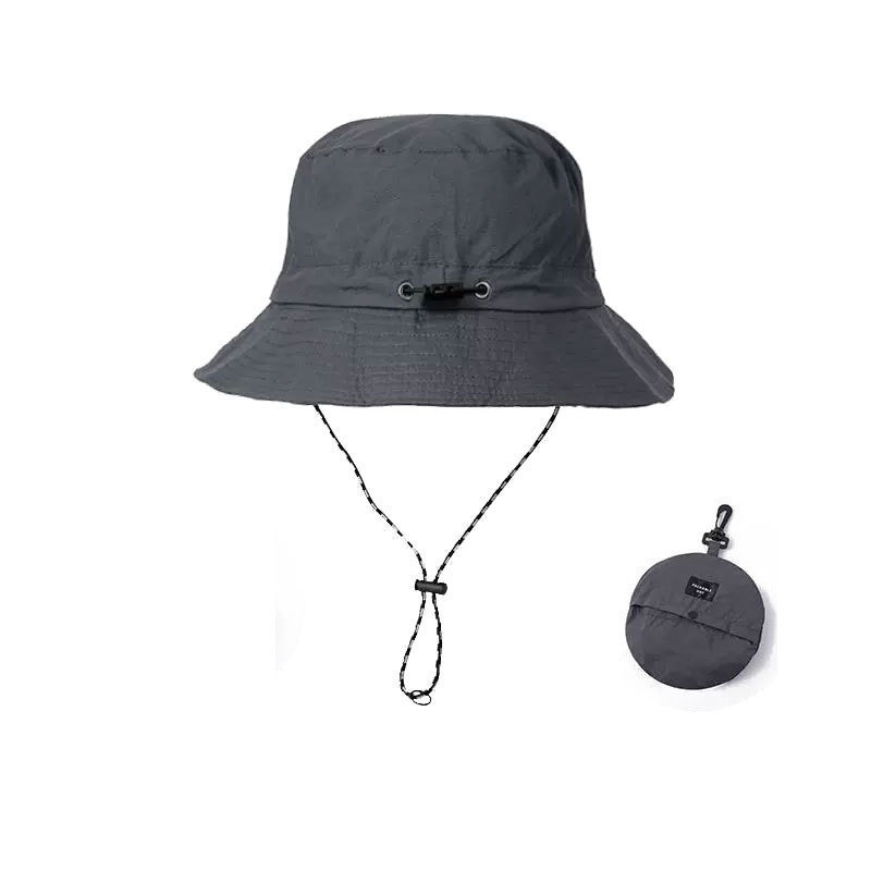 Outdoor Bucket Hat, Foldable &Quick-Dry All-in-One Cap for Fishing,Hiking,Sports ,4-Season Compact Travel with Drawstring: GRIS