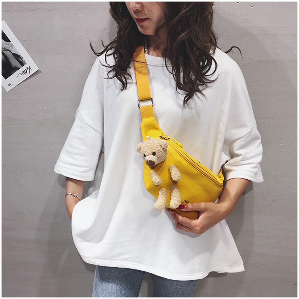 Candy Color Cute Belt Bag For Women Bear Doll Female Fanny Pack Travel Outdoor Banana Bag Girl&#39;s Lady&#39;s Bum Bag