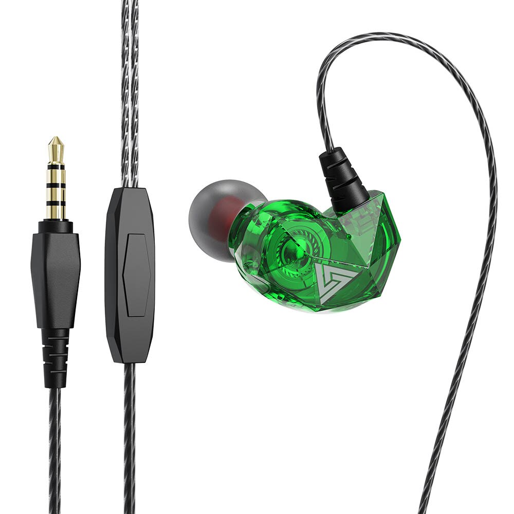 Qkz ak2 moda portátil 3.5mm com fio fone de ouvido in-ear fones de ouvido música esportes fones de ouvido com microfone para o telefone computador portátil: green