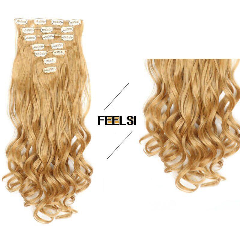 16 Clips In Hair Extension Body Wave 22"Invisible hair extension clip For Women Synthetic Hair Extensions Brown black Gold Color