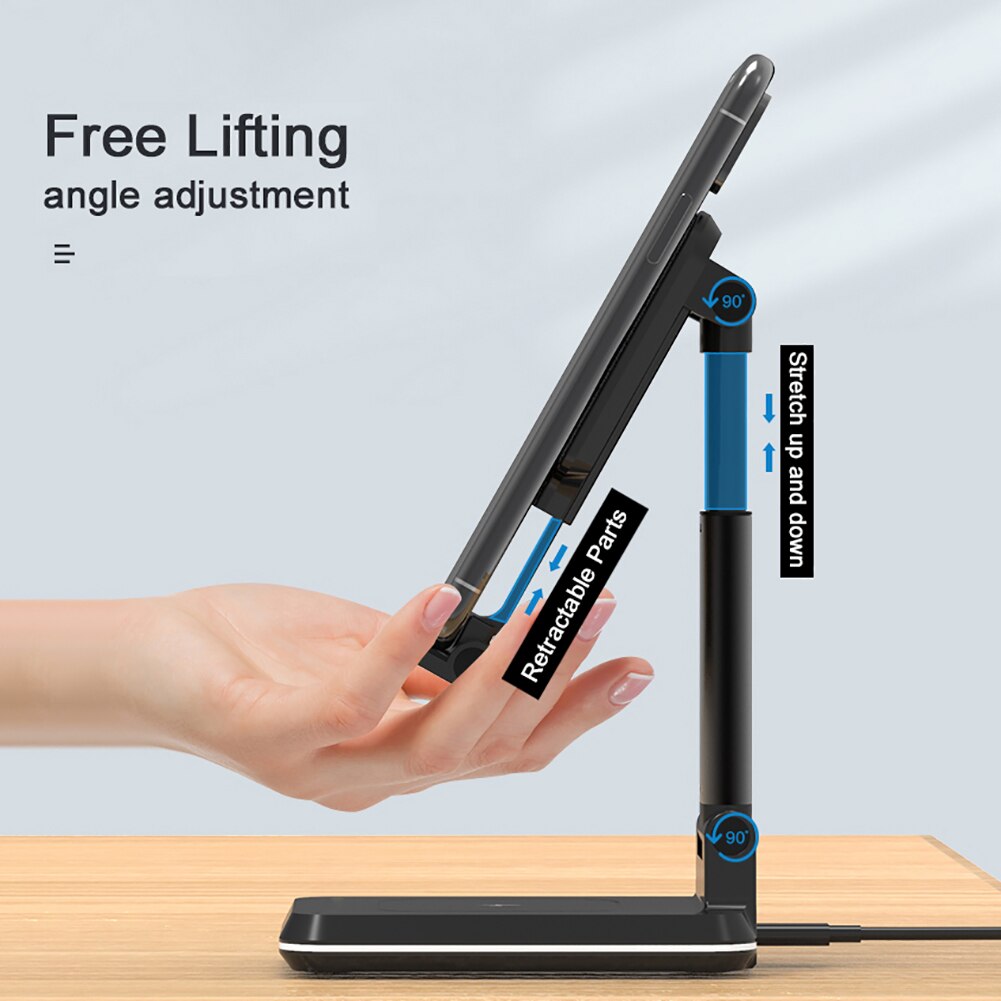 2 in 1 Wireless Charging Tablet Phone Stand 10W Holder Folding Adjustable Earphones Charging Box Portable Mobile Phone Charger