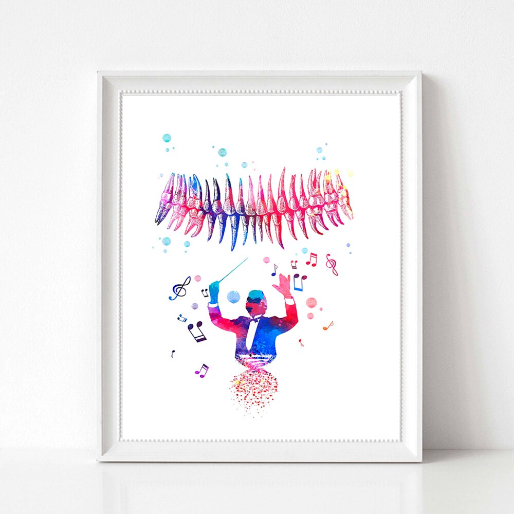WANGART Tanden Aquarel Print Dental Art Tandarts Poster Menselijk Tanden Anatomie Stomatologie Decor Kliniek Muur Decor Doctor