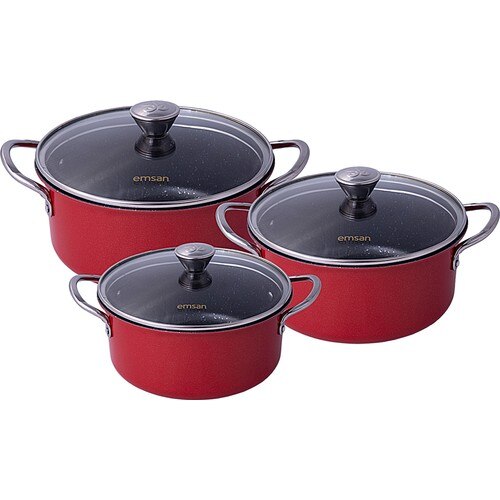 Emsan Aventura – ensemble d'ustensiles de cuisine rouge, 6 pièces, placage de granit