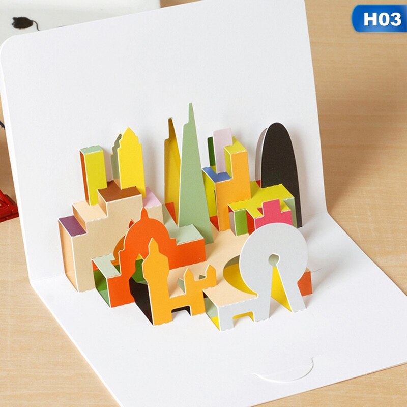 Tarjetas de Felicitación de cumpleaños con sobre para niños, tarjeta de de Navidad, , boda, manualidades decorativas 3D Pop-Up: H03