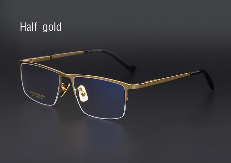 Montura de gafas de titanio puro para hombre, gafas graduadas de aleación de titanio, gafas plateadas súper ligeras, montura de gafas ópticas: half gold