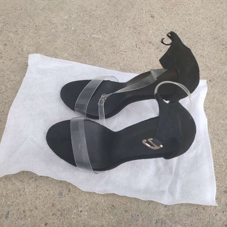 Zomer Sandalen Vrouwen Dunne Hak Gesp Hoge Hakken Open Transparante Riem Zwarte Vrouwen Schoenen