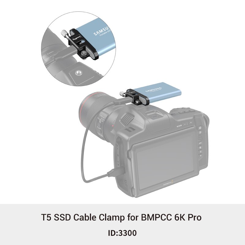 SmallRig Full DSLR Camera Cage for BMPCC 6K Pro Blackmagic Pocket Cinema Camera 6K Pro Built-in NATO Rail &amp; Cold Shoe Mount 3270: T5 SSD cable clamp