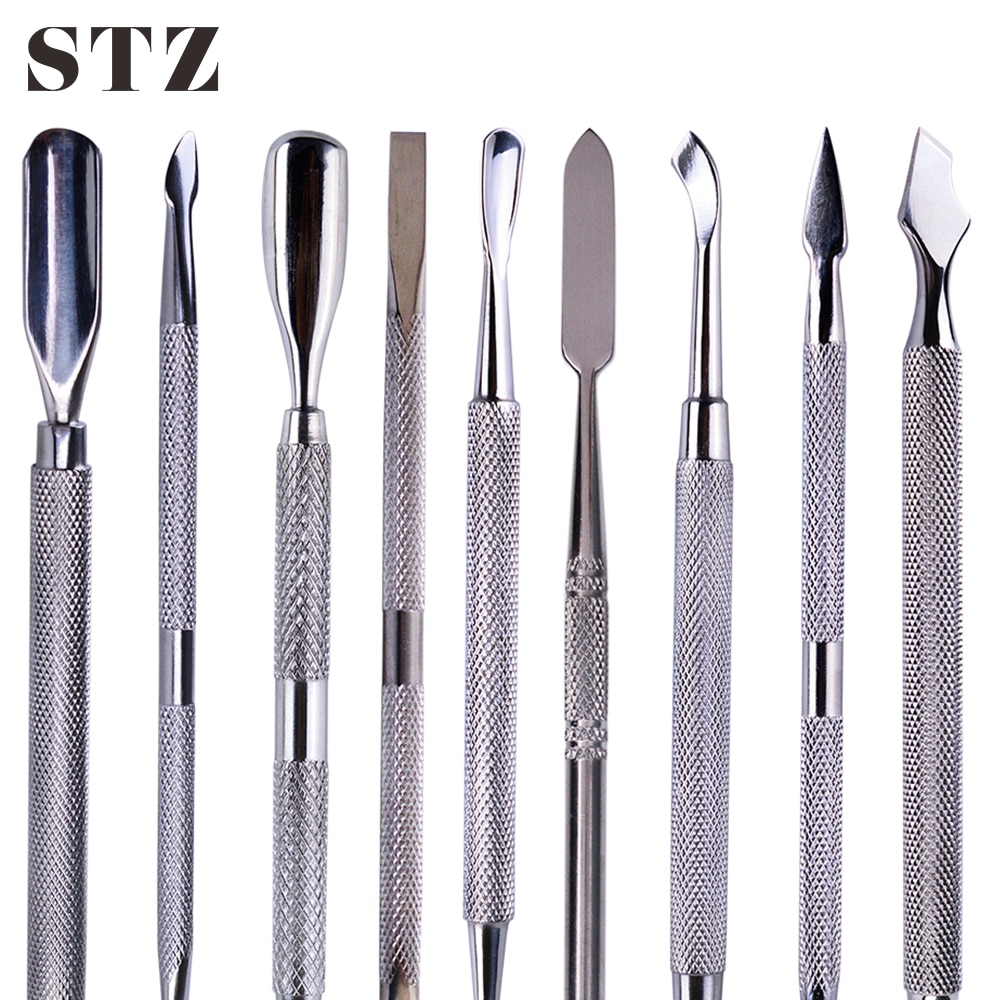 STZ 1 pcs Rvs 9 Stijl Nail Art Pusher Remover Vinger Dode Huid Cutter Cuticle Push Manicure Nail Care gereedschap #01-09