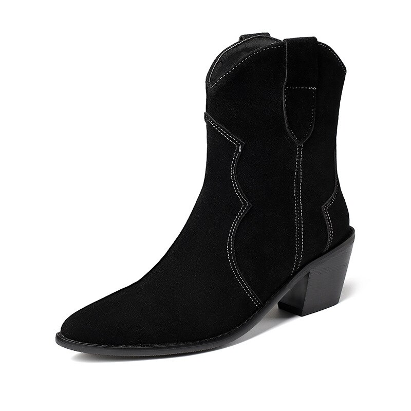 Witte halfhoge laarzen damesschoenen ronde neus lage dames hoge hak halfhoge cowboylaarzen grote maat puntig rubber veterschoen effen