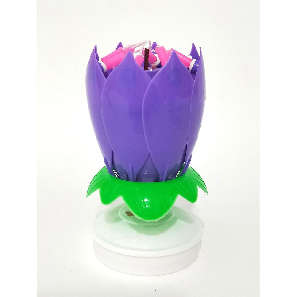 Yiwa Double Layers Lotus Musical Happy Birthday Candles Romantic Flower Light Cake Kids Party: purple