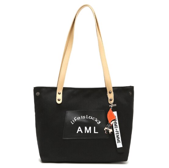 Grote Capaciteit Canvas Tas Met Koreaanse Originele Single Schouder Handtas: Black