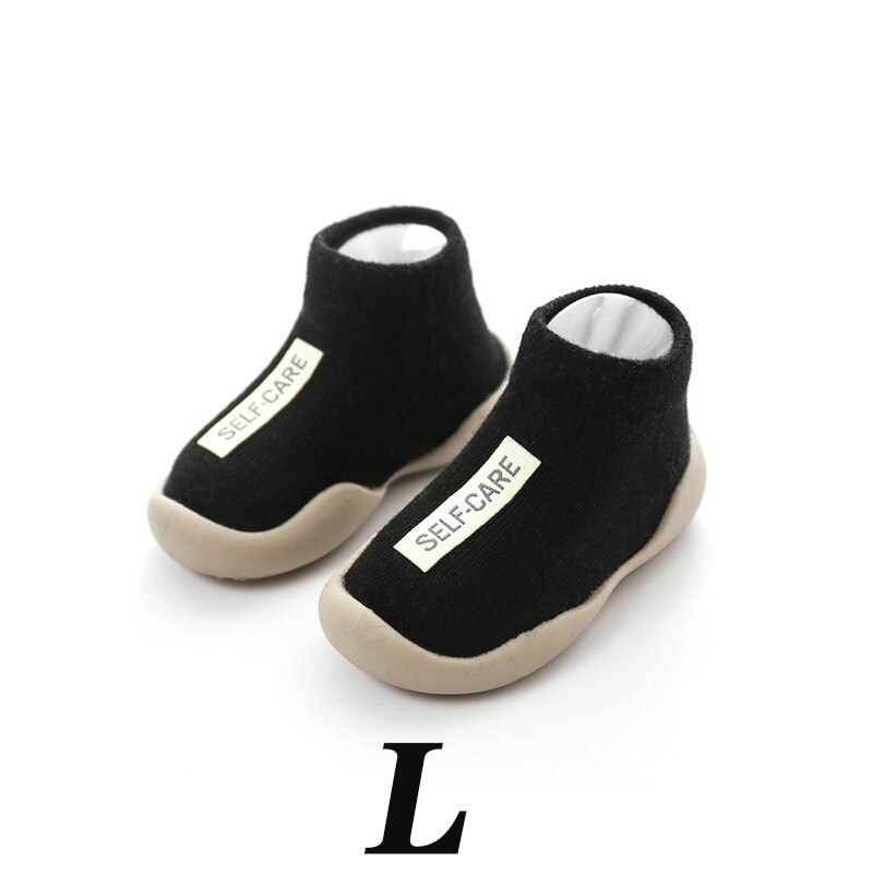 Medoboo Baby antislip Vloer Sokken Kinderen Katoenen Sokken Peuter Rubber Schoenen Printing Kids Korte Buis Sokken Voor Meisjes jongens 20: ME0111-blackL