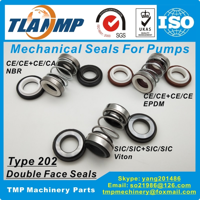202-20 joints mécaniques Double Face (matériau: CE/CE/EPDM ,CA/CE/NBR, SiC/SiC/Vit) taille de l'arbre 20mm, dimension extérieure du siège 36mm