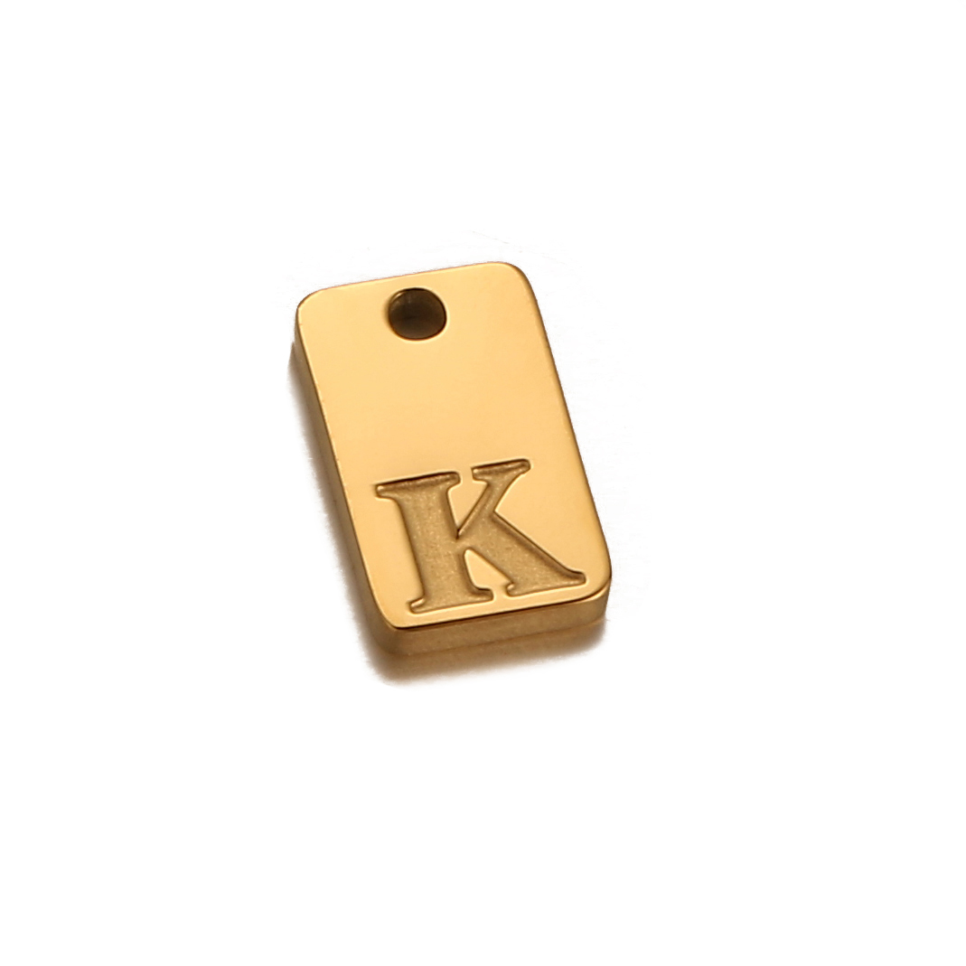Breloques initiales de l'alphabet carré en acier inoxydable, lettre anglaise gravée, colliers de la présidence bricolage, fabrication de bijoux esthétiques, 5 pièces par lot: COULEUR OR ROSE