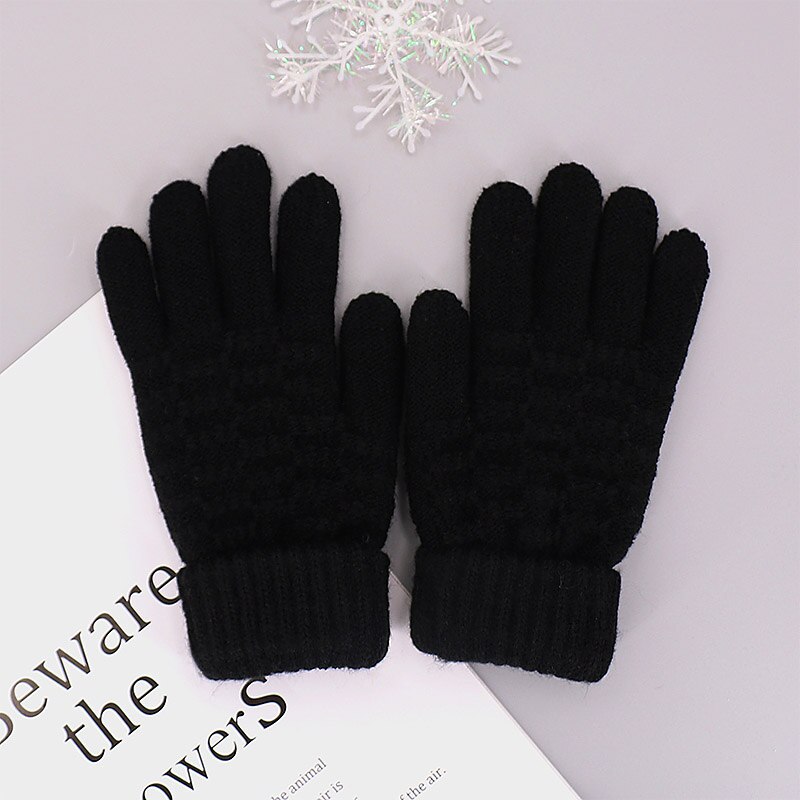 Gants chauds d&#39;hiver pour enfants, tricots extensibles pour bébés, couleur unie, pour filles et garçons: black