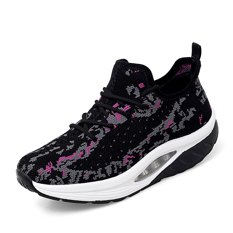 Zapatos deportivos de para mujer, zapatillas de suela gruesa, zapatos de plataforma de tejido volador, zapatillas tonificadoras de cuña, zapatos de balanceo transpirables
