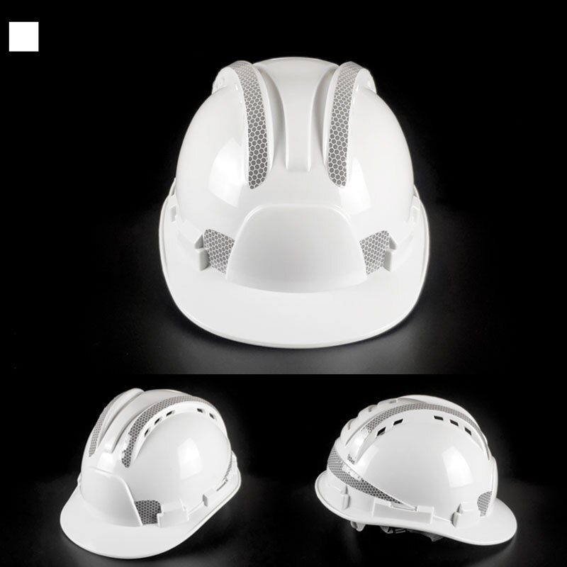 Hård hat med reflekterende tape udendørs arbejdssikkerhedshjelm åndbar konstruktionshætte med høj styrke hovedbeskyttelse: Hvid