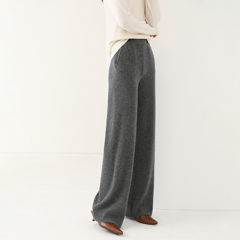 Women Pant 100% Merino Wool Knitting Wide Leg Pants Autumn Winter Solid Color Soft Warm Trousers for female YP01: XL / GRAY