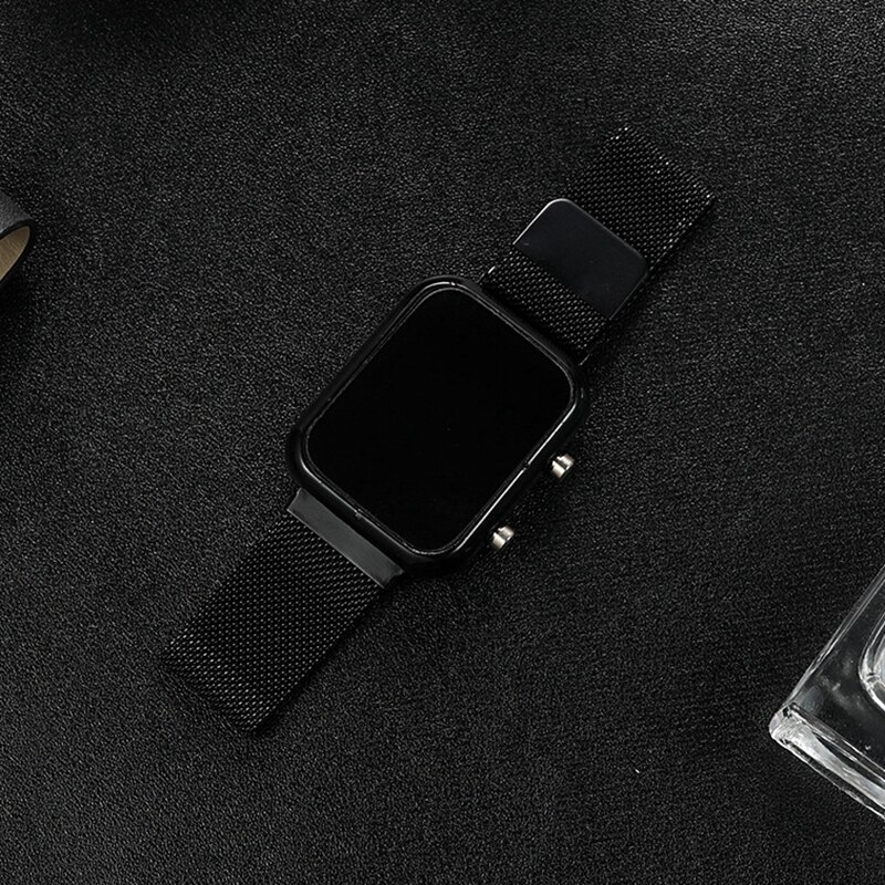 Luksus firkantet urskive kvartsure til kvinder rustfrit stål magnetisk armbånd kjoleur dame armbåndsur relogio feminino: Sort